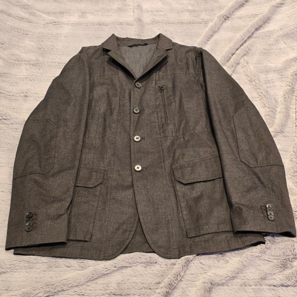 Banana Republic Mens 38R Modern Slim Fit Blazer Gray Cotton Utility Jacket Coat